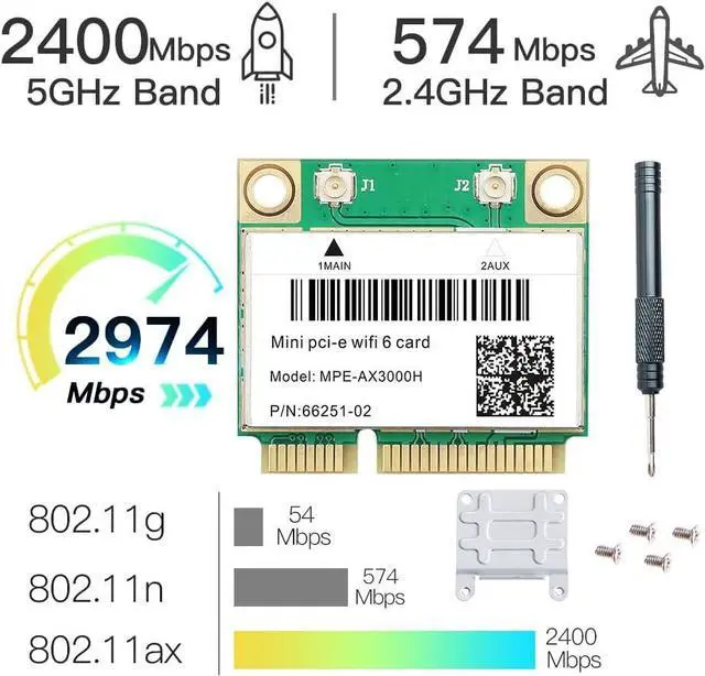 Alt view image 5 of 7 - MPE-AX3000H WiFi 6 Wireless Card Dual Band 802.11ax Half Mini PCI-E WiFi Card PCI Express Network Adapter BT5.2 2.4GHz 574Mbps 5GHz 2.4Gbps(160MHz) for Windows 10/11 64 bit Better 7260HMW WiFi Card