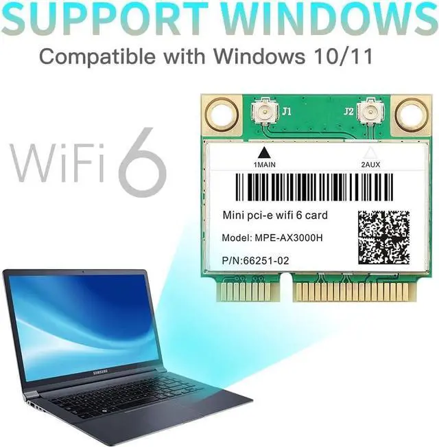 Alt view image 6 of 7 - MPE-AX3000H WiFi 6 Wireless Card Dual Band 802.11ax Half Mini PCI-E WiFi Card PCI Express Network Adapter BT5.2 2.4GHz 574Mbps 5GHz 2.4Gbps(160MHz) for Windows 10/11 64 bit Better 7260HMW WiFi Card