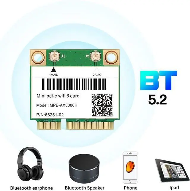 Alt view image 7 of 7 - MPE-AX3000H WiFi 6 Wireless Card Dual Band 802.11ax Half Mini PCI-E WiFi Card PCI Express Network Adapter BT5.2 2.4GHz 574Mbps 5GHz 2.4Gbps(160MHz) for Windows 10/11 64 bit Better 7260HMW WiFi Card
