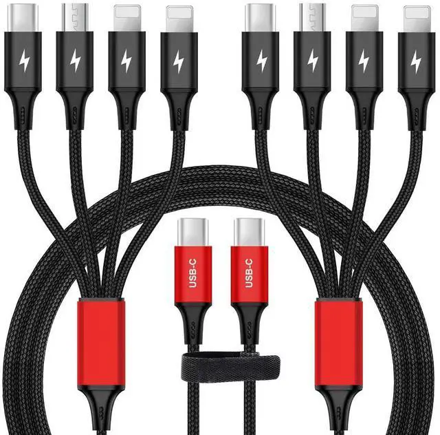 Main image of 4 in 1 USB C Multi Charging Cable Nylon Braided Charger Cord with IP/Type C/Micro USB Compatible with Cell Phones/Tablets/Galaxy/Google Pixel//LG/Camera 4FT-2Pack