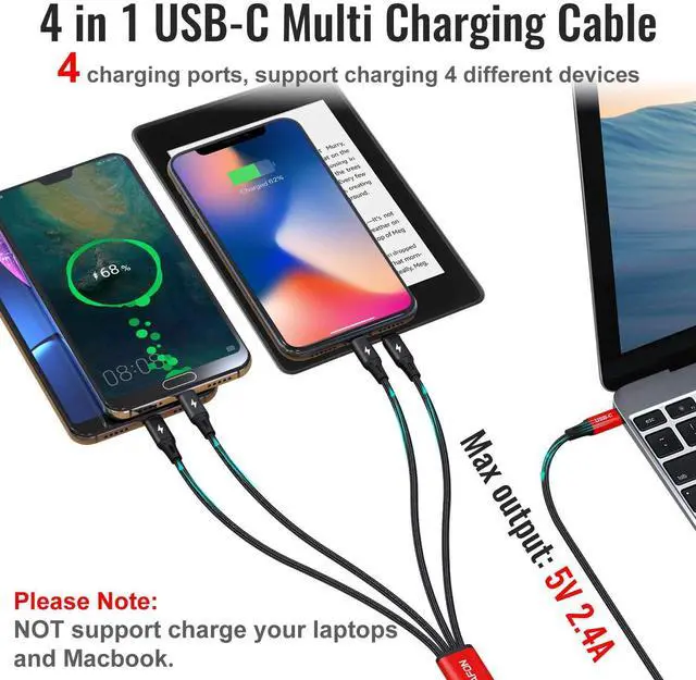 Alt view image 4 of 7 - 4 in 1 USB C Multi Charging Cable Nylon Braided Charger Cord with IP/Type C/Micro USB Compatible with Cell Phones/Tablets/Galaxy/Google Pixel//LG/Camera 4FT-2Pack
