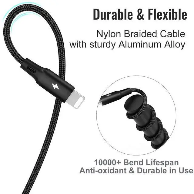 Alt view image 5 of 7 - 4 in 1 USB C Multi Charging Cable Nylon Braided Charger Cord with IP/Type C/Micro USB Compatible with Cell Phones/Tablets/Galaxy/Google Pixel//LG/Camera 4FT-2Pack