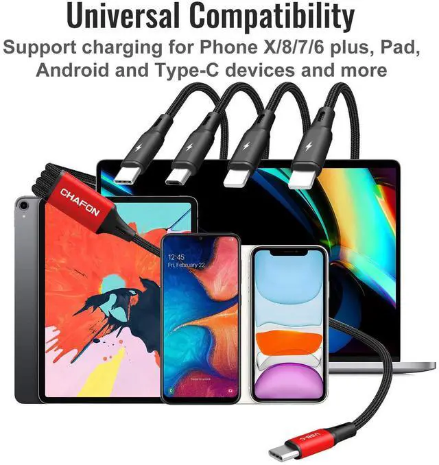 Alt view image 6 of 7 - 4 in 1 USB C Multi Charging Cable Nylon Braided Charger Cord with IP/Type C/Micro USB Compatible with Cell Phones/Tablets/Galaxy/Google Pixel//LG/Camera 4FT-2Pack