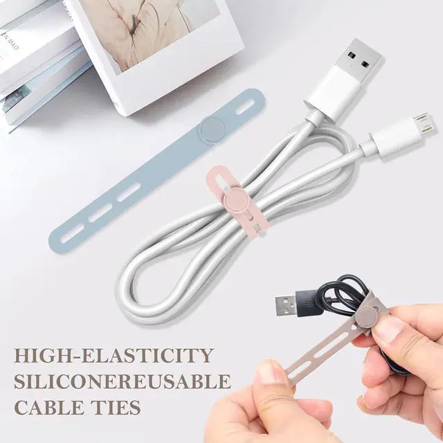 Alt view image 3 of 7 - 30Pcs Silicone Cable Ties - Reusable & Washable with Adjustable Locking Buckle Design High Elasticity Cable Straps for Home Office School Travel Essential Cord Organizer (6 Colors)