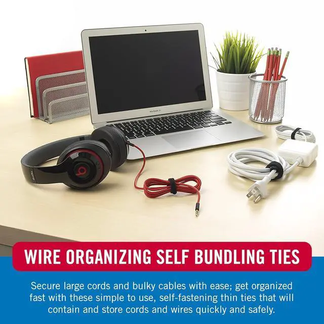 Alt view image 3 of 7 - ONE-WRAP Cable Ties | 25Pk | 8 x 1/2 Black Cord Organization Straps | Thin Pre-Cut Design | Wire Management for Organizing Home Office and Data Centers
