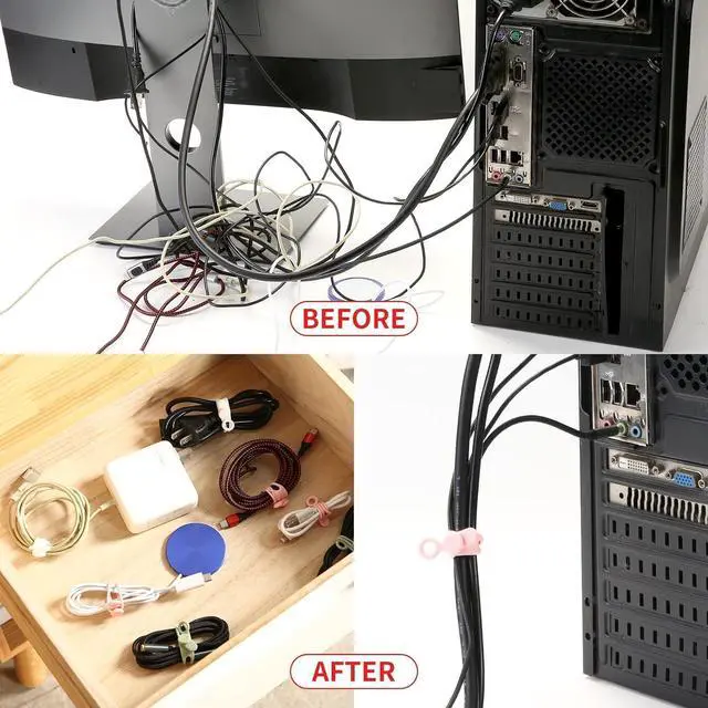 Alt view image 4 of 5 - [20Park]Silicone Cable Ties Reusable Cable Management Organizer Multipurpose Elastic Cord Organizer for Bundling and Fastening Cable Cords Wires(black white pink green)