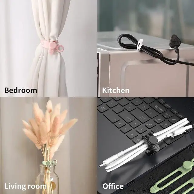 Alt view image 5 of 5 - [20Park]Silicone Cable Ties Reusable Cable Management Organizer Multipurpose Elastic Cord Organizer for Bundling and Fastening Cable Cords Wires(black white pink green)