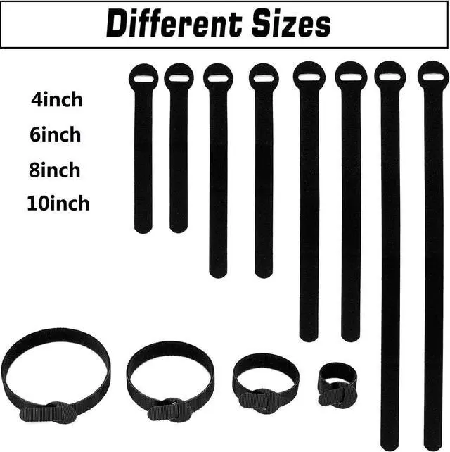Alt view image 7 of 7 - 150PCS Reusable Cable Ties - 4+6+8+10inch Multi-Purpose Cable management Hook & Loop Cable Straps Wire Ties Adjustable Fastening Cord Organizer Cable Organizer for Home Office and Data Centers Black