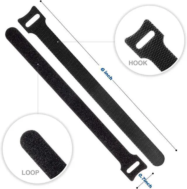 Alt view image 3 of 7 - 80PCS Reusable Cable Ties Black Adjustable 6-Inch Cord Organizer Ties Multi-purpose Hook Loop Cable Management Wire Ties for Organizing Home Office Data Centers