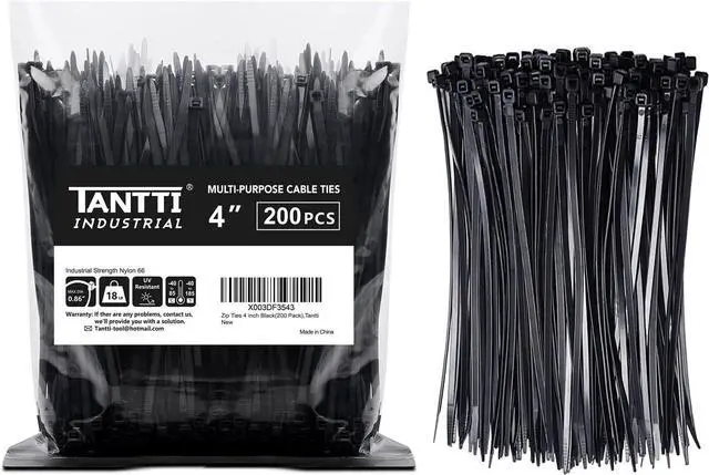 Main image of Zip Ties 4 inch (200 Pack) Small Zip Ties with 18 lb Tensile Strength Black by Tantti Supply