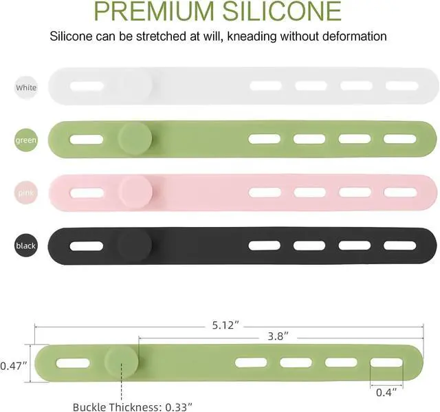 Alt view image 2 of 7 - 24Pcs Silicone Cable Ties - Reusable & Washable with Locking Buckle Design Adjustable Fastening Cable Straps Multi-Purpose High Elasticity Cord Organizer (4 Colors)
