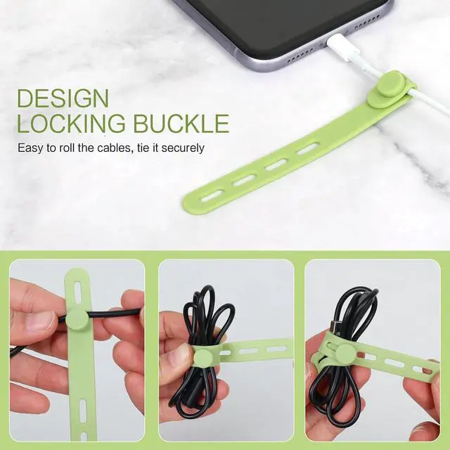 Alt view image 5 of 7 - 24Pcs Silicone Cable Ties - Reusable & Washable with Locking Buckle Design Adjustable Fastening Cable Straps Multi-Purpose High Elasticity Cord Organizer (4 Colors)