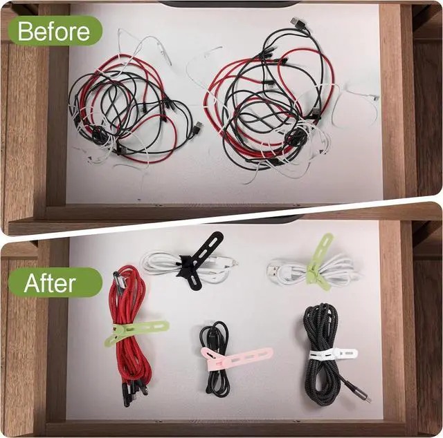 Alt view image 6 of 7 - 24Pcs Silicone Cable Ties - Reusable & Washable with Locking Buckle Design Adjustable Fastening Cable Straps Multi-Purpose High Elasticity Cord Organizer (4 Colors)