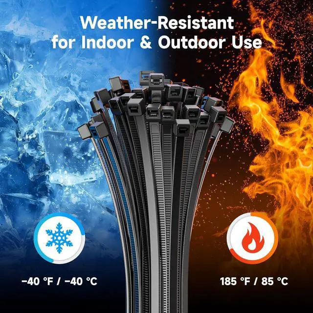 Alt view image 6 of 7 - 200-Pack Cable Ties for Indoor and Outdoor 6 8 12-Inch Self-Locking Nylon Zip Ties Assorted Sizes Wire Ties Tie Wraps for Multiple Use Self Locking Zipties in Black and White