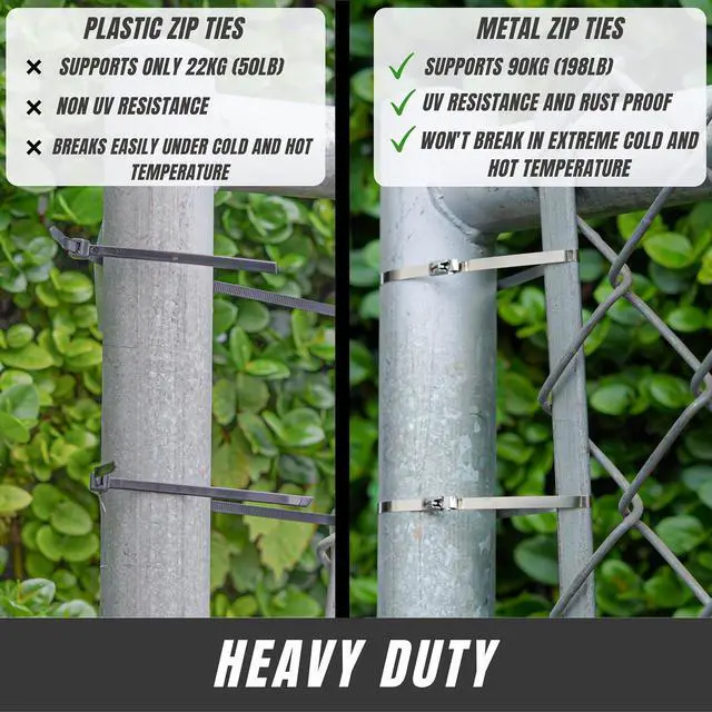 Alt view image 2 of 7 - Metal Zip Ties 11.8 inch 100pcs 304 Stainless Steel Zip Ties Heavy Duty Multi-Purpose Self-Locking Cable Ties for Machinery Vehicles Exhaust Wrap Farms Pipes Roofs Cables and Outdoor Fence