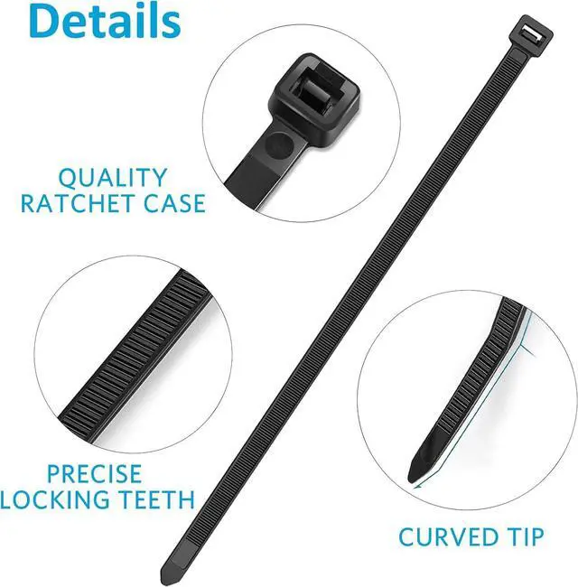 Alt view image 3 of 6 - Zip Ties 12 inch Black Zip Ties 1000 pack 40lb Cable Ties Self-locking Wire ties for indoor and outdoor use by Tantti