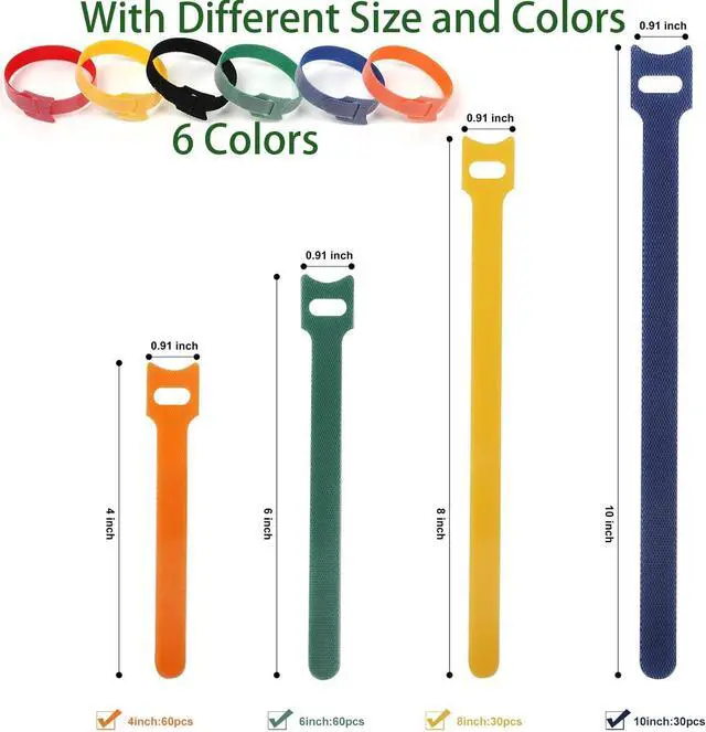 Alt view image 2 of 5 - Cable Ties 180PCS 4+6+8+10 inch Reusable Multi-Colour Cable Ties Wire Ties Cord Organizer Cable Organizer Adjustable Cable Management for Cable Management (4+6+8+10 Inch(Colorful))