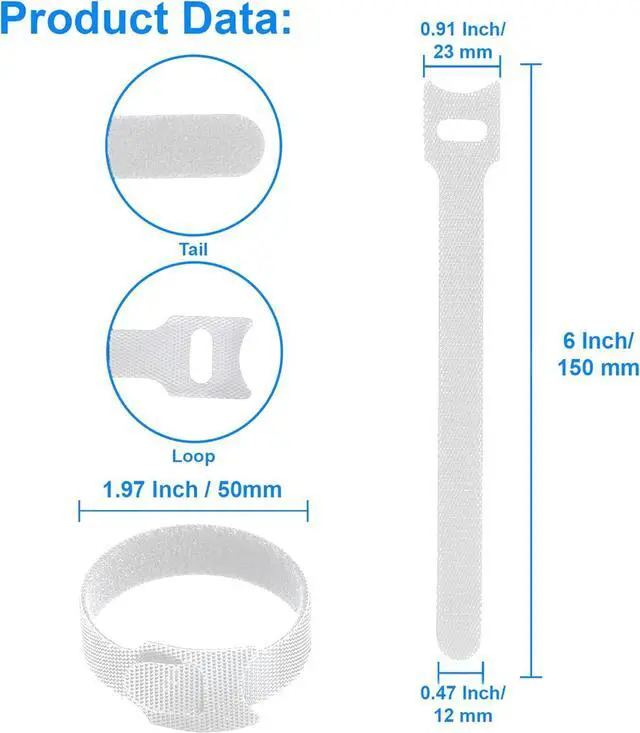 Alt view image 4 of 6 - 60 PCS 6 Inches Reusable Cable Ties Wire Ties Cord Organizer Cable Organizer Adjustable Cable Management - White