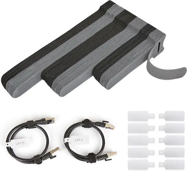 Main image of 70 PCS Reusable Cable Ties with Hook and Loop Multi-purpose Adjustable Cable Management Wire Ties & 10 PCS Cable Labels Cord Organizer for Home Office and Data Centers (4/6/8 Inch Black+Grey)