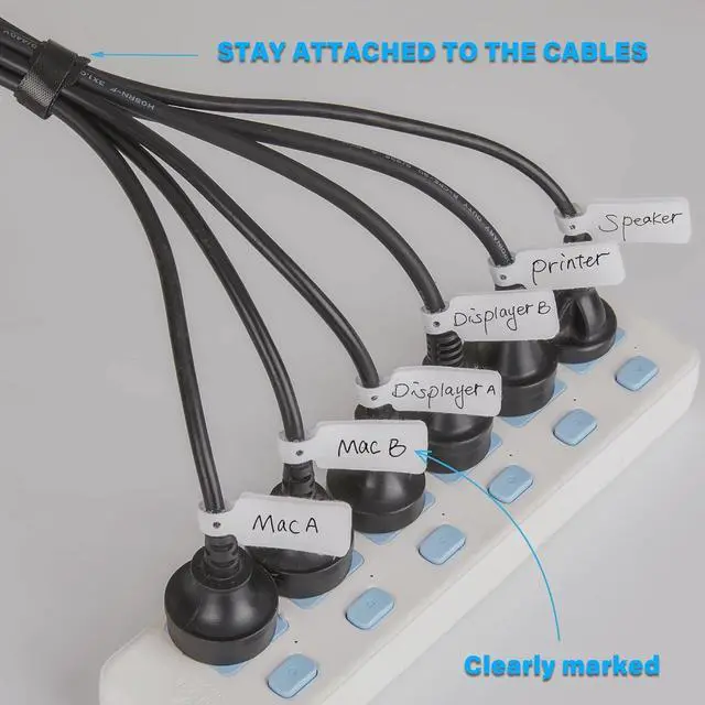 Alt view image 4 of 7 - 70 PCS Reusable Cable Ties with Hook and Loop Multi-purpose Adjustable Cable Management Wire Ties & 10 PCS Cable Labels Cord Organizer for Home Office and Data Centers (4/6/8 Inch Black+Grey)