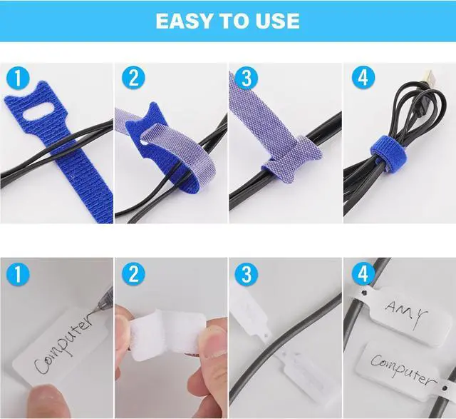 Alt view image 7 of 7 - 70 PCS Reusable Cable Ties with Hook and Loop Multi-purpose Adjustable Cable Management Wire Ties & 10 PCS Cable Labels Cord Organizer for Home Office and Data Centers (4/6/8 Inch Black+Grey)