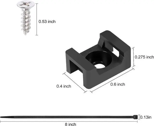 Alt view image 2 of 7 - 100 Pcs Cable Zip Tie Saddle Type Mounts Base with 100 Pcs 8 Cable Ties and 100 Pcs Tapping Screw Wire Cable Clips Organizer Holders Clamps Black