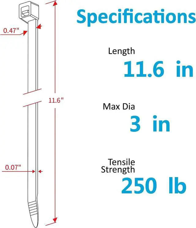 Alt view image 2 of 5 - Industrial Zip Ties Heavy Duty with 250 lbs Tensile Strength 11.6 inch Electrical Cable Ties Heavy Duty 50 Pieces Wide and Thick Zip Ties by