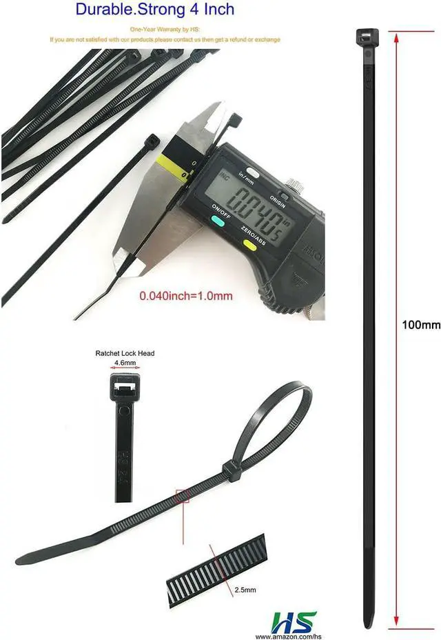 Alt view image 2 of 6 - Durable Plastic Zip Ties 4 Inch (Bulk-1000 Pack) Small Tie Wraps Thin 18 Lbs Self-Locking Nylon Cable Ties for Electronics Organizer Wire Zip Ties UV Rated Black