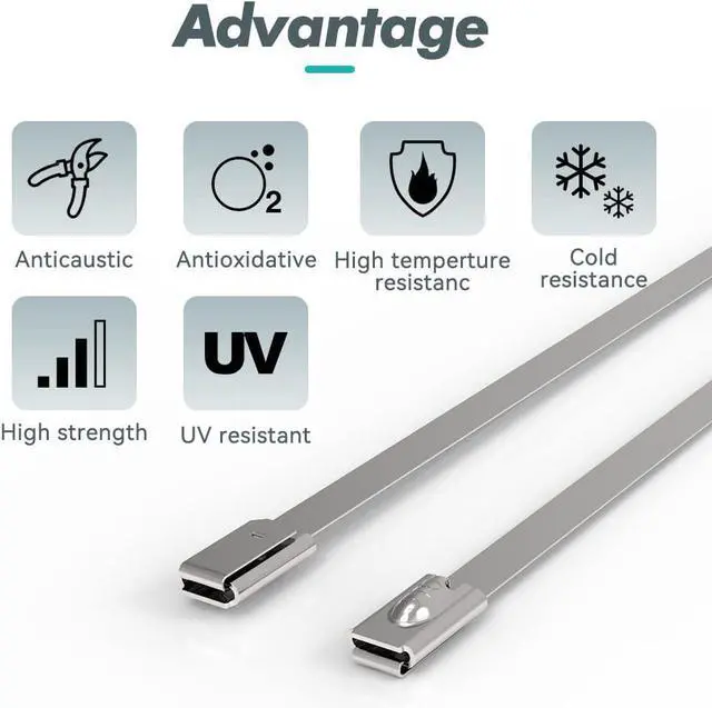 Alt view image 4 of 5 - Metal Zip Ties 11.8 inch 100pcs 304 Stainless Steel Locking Cable 250LB 300mm Heavy Duty Exhaust Wrap Multi Purpose Binding for machinery vehicles farms cables pipes Fence