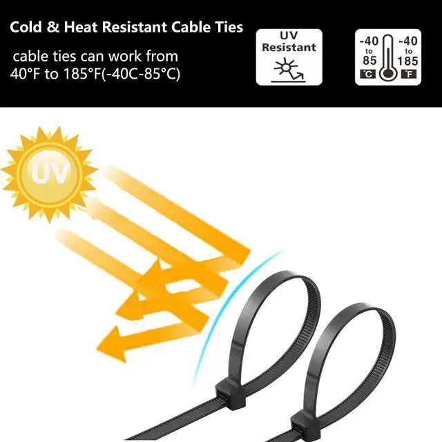 Alt view image 4 of 6 - 200PCS 10 inch Black Zip Ties 75LBS Tensile Strength Self-Locking heavy duty UV Resistant Cable Tie Wraps for indoor and outdoor use(Black)