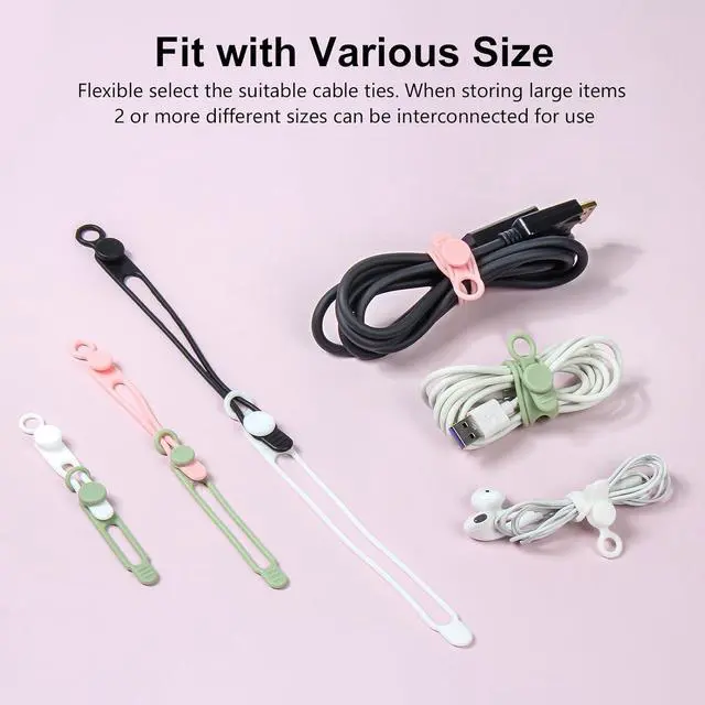 Alt view image 3 of 7 - 30Pcs Cord Organizer Silicone Cable Ties Reusable Cord Ties for Electronics Multipurpose Elastic Wire Ties Travel Essentials for Cable Organizer Wire Organizers for Fastening Cords