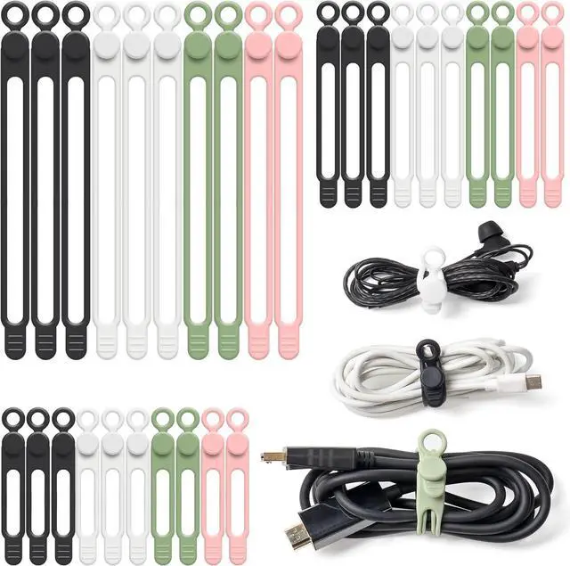 Main image of 30Pcs Cord Organizer Silicone Cable Ties Reusable Cord Ties for Electronics Multipurpose Elastic Wire Ties Travel Essentials for Cable Organizer Wire Organizers for Fastening Cords
