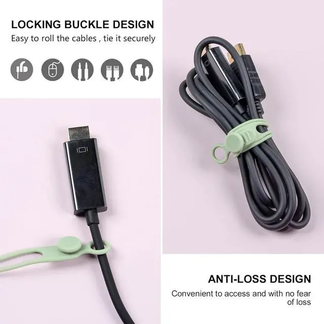 Alt view image 6 of 7 - 30Pcs Cord Organizer Silicone Cable Ties Reusable Cord Ties for Electronics Multipurpose Elastic Wire Ties Travel Essentials for Cable Organizer Wire Organizers for Fastening Cords