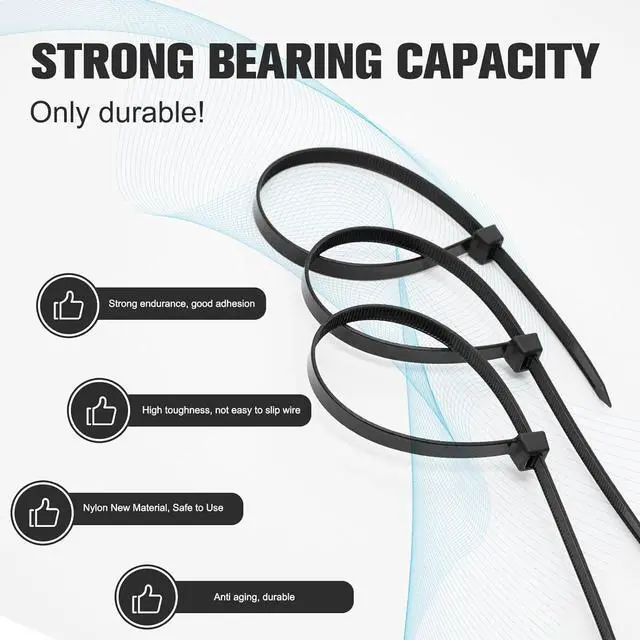 Alt view image 7 of 7 - Zip Ties 12 inch Heavy Duty Cable Ties with 120 Pounds Tensile StrengthBlack Zip Ties100 Pack Wire Ties for Indoor and Outdoor Use.