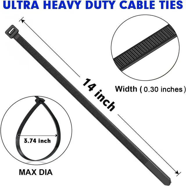 Alt view image 2 of 7 - Zip Ties 120 Pack 14 inch Black Cable Ties Heavy Duty Plastic Wire Ties with 100 lb Tensile Strength Black Nylon Zip Ties for Indoor and Outdoor