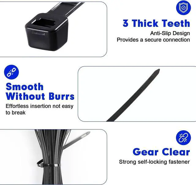 Alt view image 4 of 7 - Zip Ties 120 Pack 14 inch Black Cable Ties Heavy Duty Plastic Wire Ties with 100 lb Tensile Strength Black Nylon Zip Ties for Indoor and Outdoor