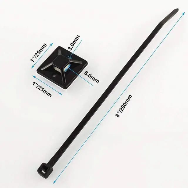Alt view image 2 of 4 - Strong Self Adhesive Wire Clips Cable Zip Tie Mounts 1 with 8 Inch Zipties Black UV Protection Outdoor 100 Pcs Sticky Wire Fasteners Cable Guide Management Mounting Suqare Holder Anchor Base large