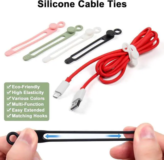 Alt view image 2 of 7 - 48Pcs Silicone Cable Ties Elastic Cord Ties for Cable Organizer Reusable Wire Management Cord Organizer Essentials Multipurpose Cable Management for Travel/Portable/Office/Home Desk