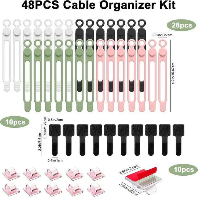 Alt view image 3 of 7 - 48Pcs Silicone Cable Ties Elastic Cord Ties for Cable Organizer Reusable Wire Management Cord Organizer Essentials Multipurpose Cable Management for Travel/Portable/Office/Home Desk