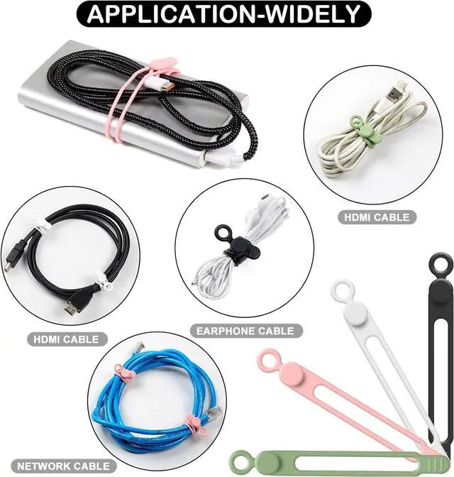 Alt view image 4 of 7 - 48Pcs Silicone Cable Ties Elastic Cord Ties for Cable Organizer Reusable Wire Management Cord Organizer Essentials Multipurpose Cable Management for Travel/Portable/Office/Home Desk
