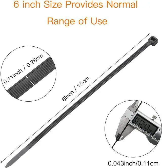 Alt view image 3 of 6 - Cable Ties 6 Inch Heavy Duty Zip Ties with 40 Pounds Tensile Strength for Multi-Purpose Use Self-Locking UV Resistant Nylon Tie Wraps Indoor and Outdoor Tie Wire. 200 Pcs Black