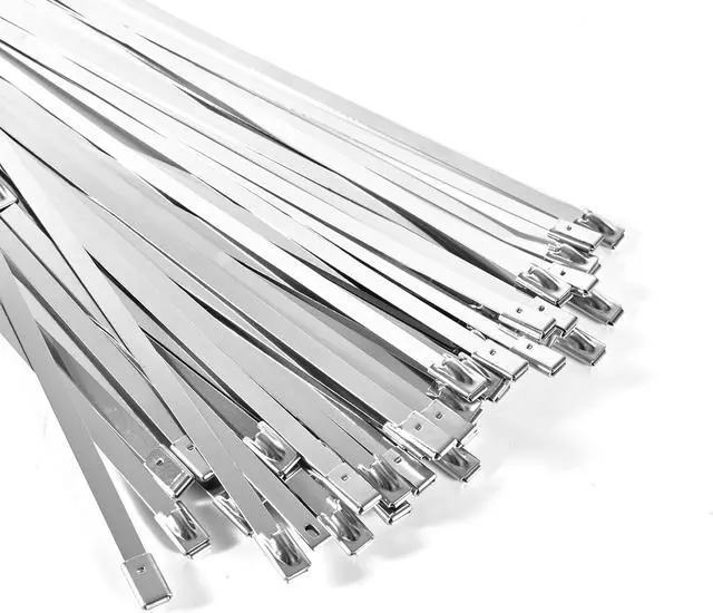Main image of 100-Pack Metal Zip Ties 11.8 inch Heavy Duty 304 Stainless Steel Self-Locking Cable Ties for Outdoor Use Multifunctional Cable Ties for Exhaust Wrap Chain Link Fence Parts Farms Pipes
