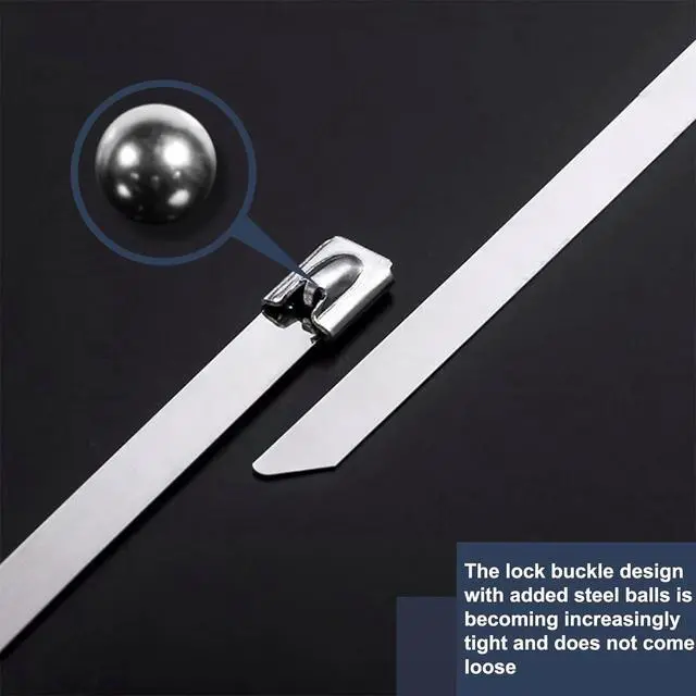 Alt view image 3 of 7 - 100-Pack Metal Zip Ties 11.8 inch Heavy Duty 304 Stainless Steel Self-Locking Cable Ties for Outdoor Use Multifunctional Cable Ties for Exhaust Wrap Chain Link Fence Parts Farms Pipes