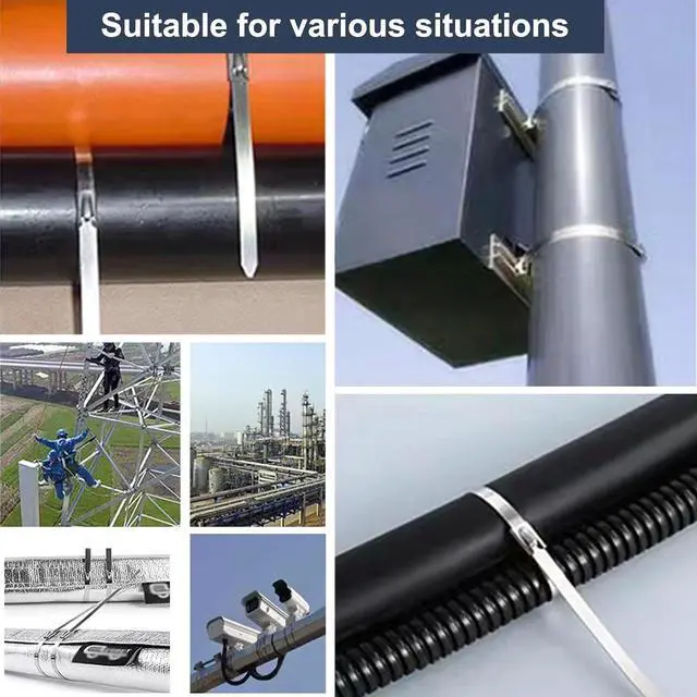 Alt view image 7 of 7 - 100-Pack Metal Zip Ties 11.8 inch Heavy Duty 304 Stainless Steel Self-Locking Cable Ties for Outdoor Use Multifunctional Cable Ties for Exhaust Wrap Chain Link Fence Parts Farms Pipes