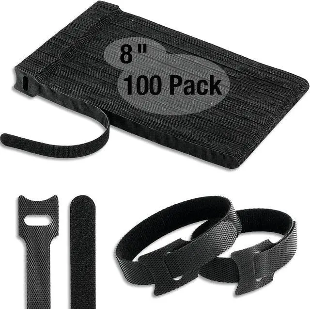 Main image of 100 PCS 8-Inch Cable Ties Reusable Cable Management Under Desk Cord Organizer Cable Clips and Cord Wrap Black