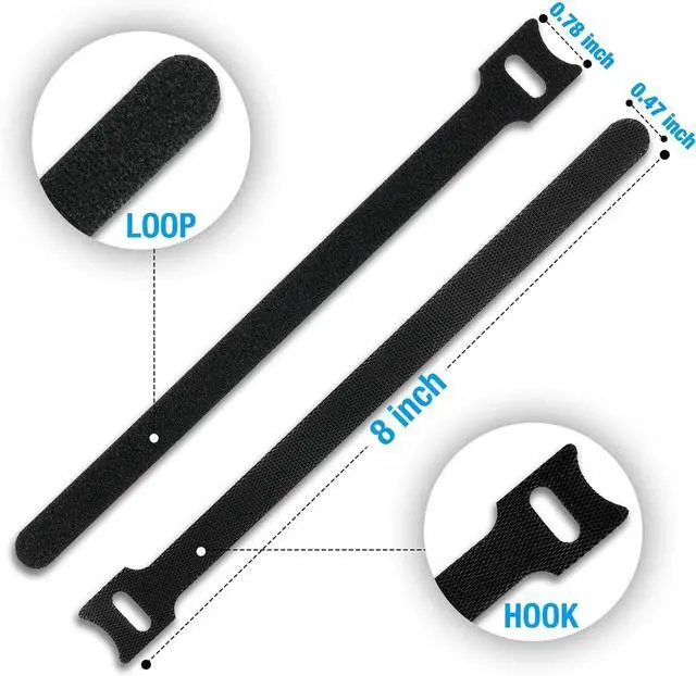 Alt view image 2 of 7 - 100 PCS 8-Inch Cable Ties Reusable Cable Management Under Desk Cord Organizer Cable Clips and Cord Wrap Black