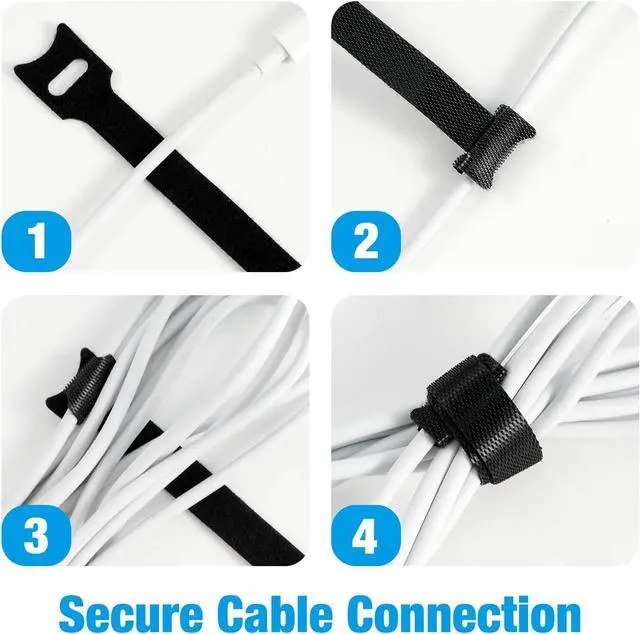Alt view image 3 of 7 - 100 PCS 8-Inch Cable Ties Reusable Cable Management Under Desk Cord Organizer Cable Clips and Cord Wrap Black
