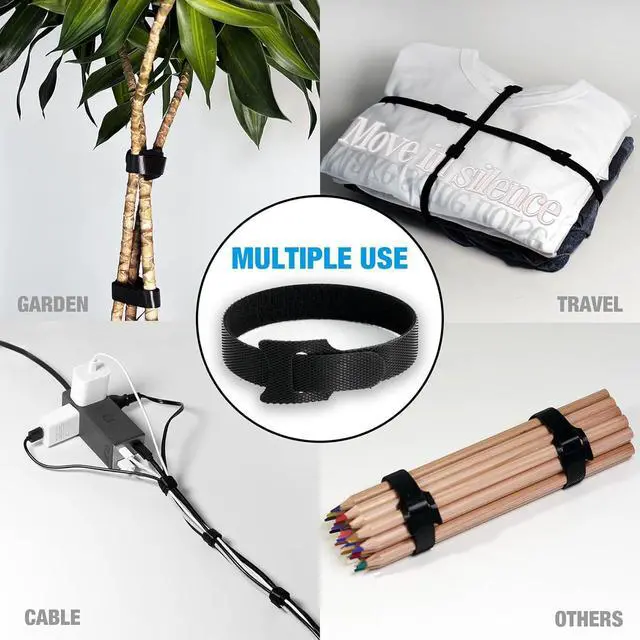 Alt view image 6 of 7 - 100 PCS 8-Inch Cable Ties Reusable Cable Management Under Desk Cord Organizer Cable Clips and Cord Wrap Black