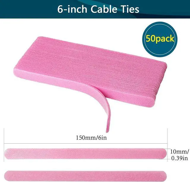 Alt view image 2 of 7 - YOVXLO 50PCS 6 Inch Reusable Cable Ties Adjustable Fastening Ties Microfiber Cloth for Computer Link Cable Cord Management (Pink)