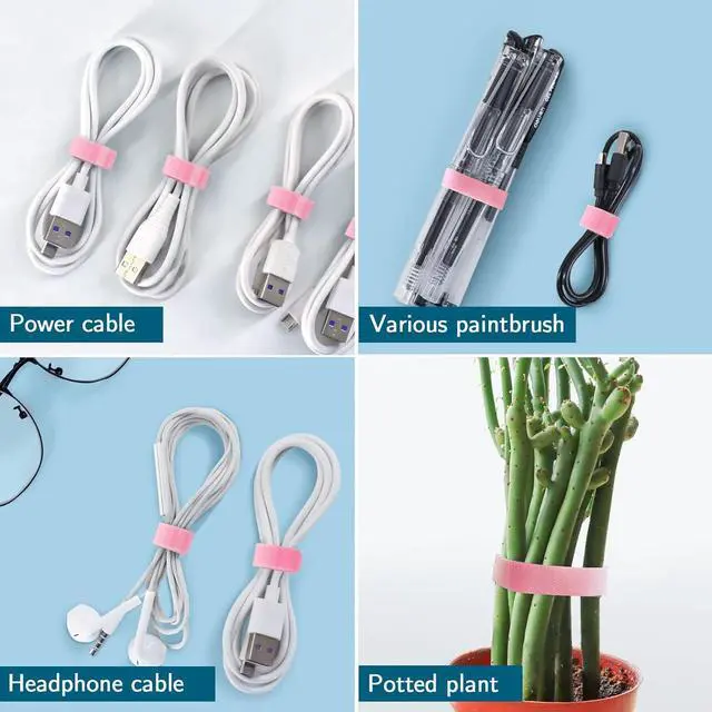 Alt view image 3 of 7 - YOVXLO 50PCS 6 Inch Reusable Cable Ties Adjustable Fastening Ties Microfiber Cloth for Computer Link Cable Cord Management (Pink)